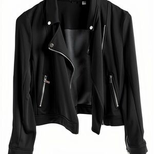 T Tahari Black Heavy Jacket with Silver Accents